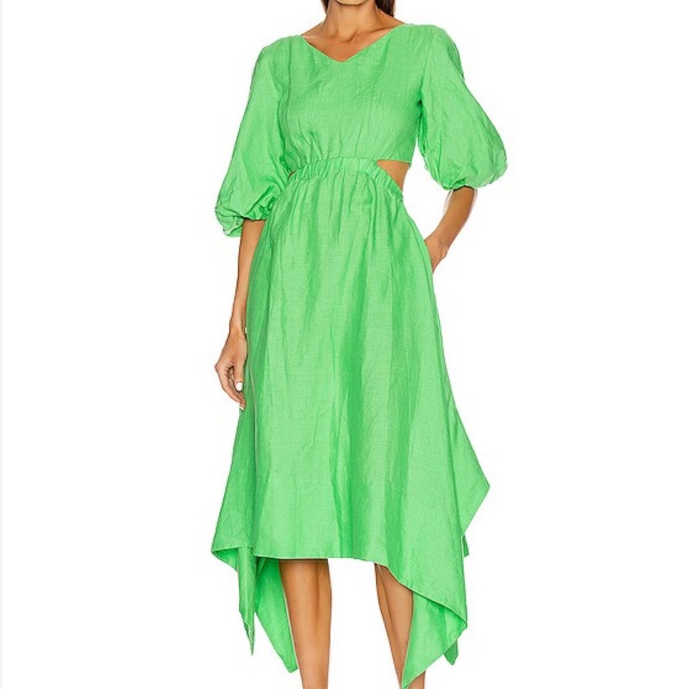 NICHOLAS Karen leaf dress Puff-Sleeve Handkerchief-Hem Dress